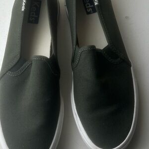 Women Keds Slip-On Canvas Sneakers in Olive Green and White
